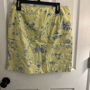 Talbot's Womens Pencil Skirt Size 12 Oriental Cotton Fabric Bamboo Geishas Birds